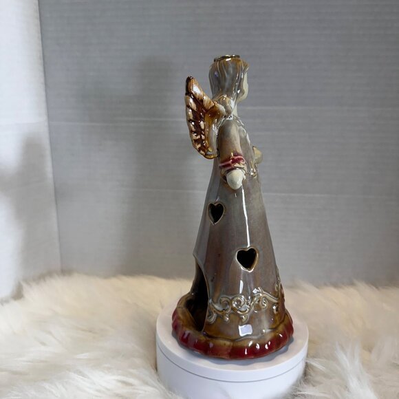 Artisan Ceramic Angel Tea Light holder, Natural Aesthetic, Chrismas decor, 8" - Picture 3 of 8